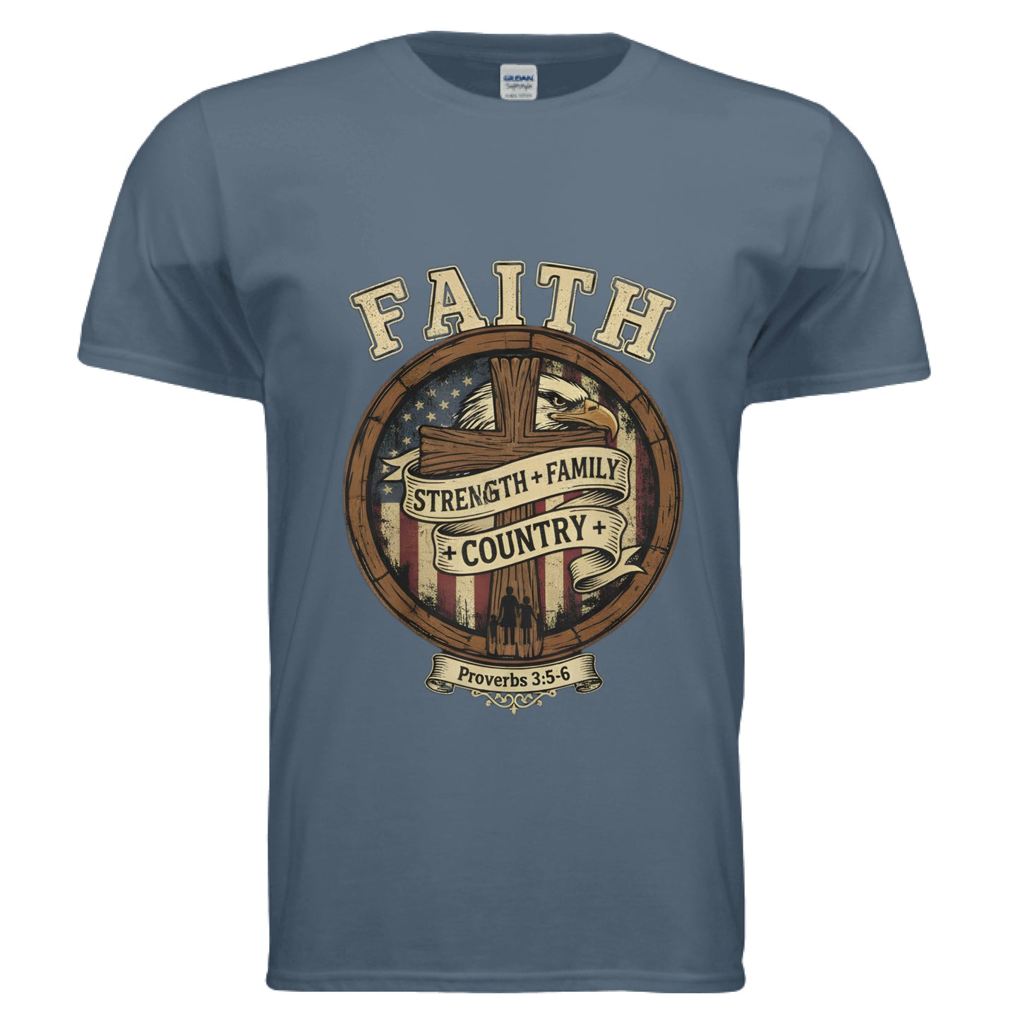 Faith Strength Family Country Proverbs 3:5-6 Faith T-Shirt INDIGO BLUE Salvation Clothing and Accessories Apparel