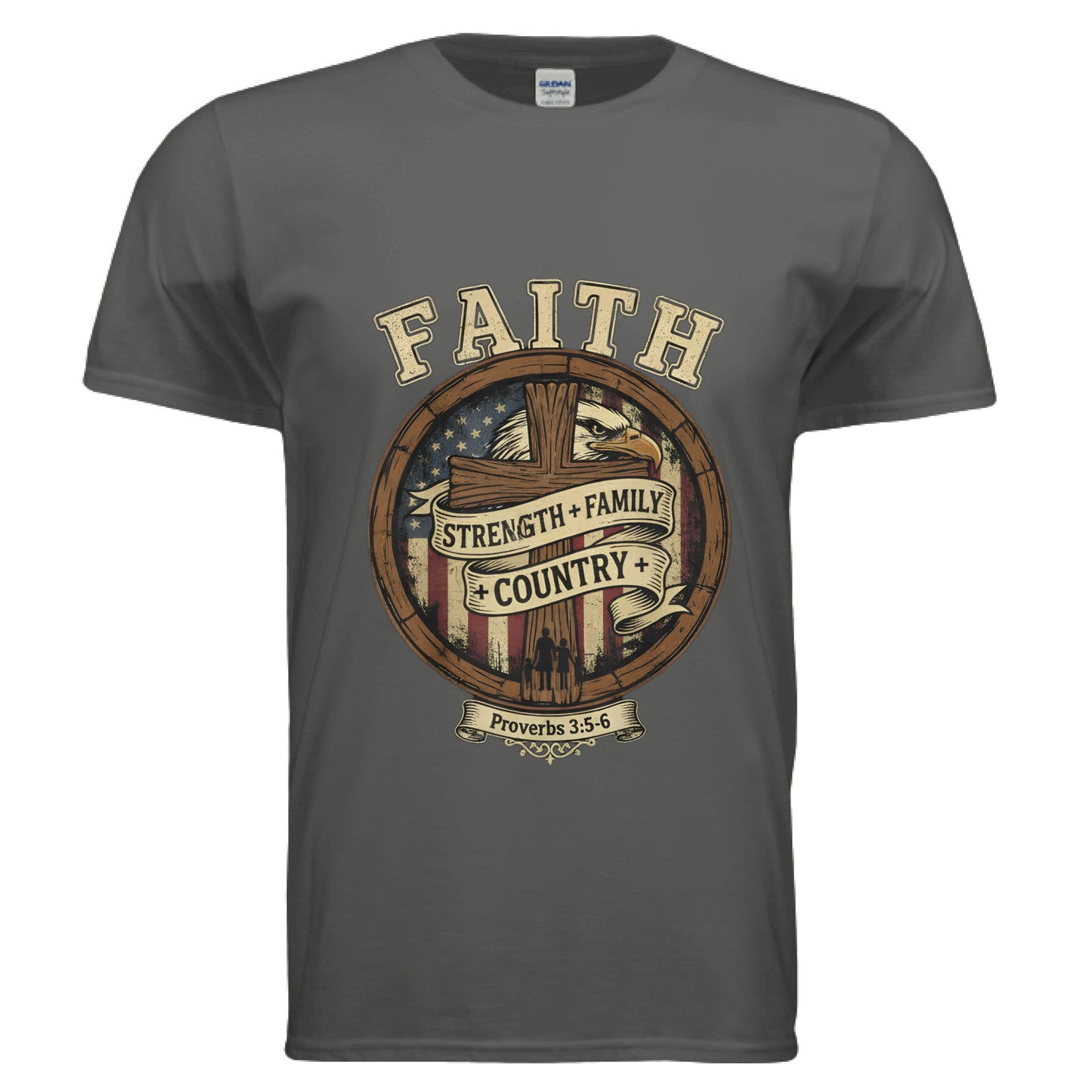 Faith Strength Family Country Proverbs 3:5-6 Faith T-Shirt CHARCOAL Salvation Clothing and Accessories Apparel