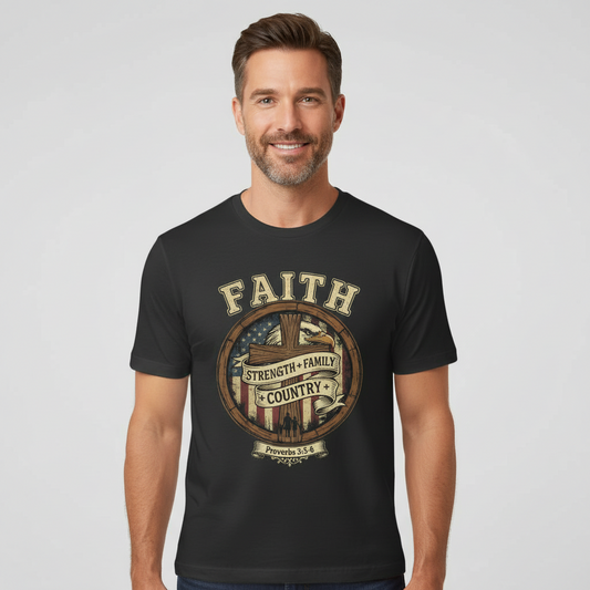 Faith Strength Family Country Proverbs 3:5-6 Christian T-Shirt Salvation Clothing and Accessories Apparel