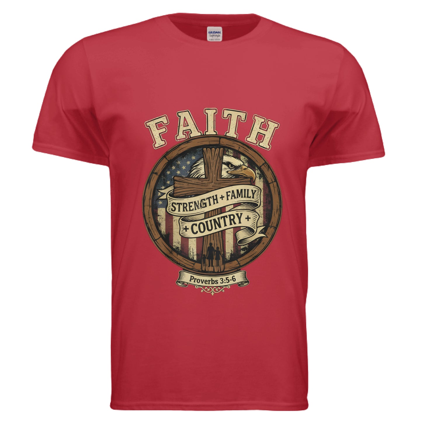 Faith Strength Family Country Proverbs 3:5-6 Faith T-Shirt RED Salvation Clothing and Accessories Apparel