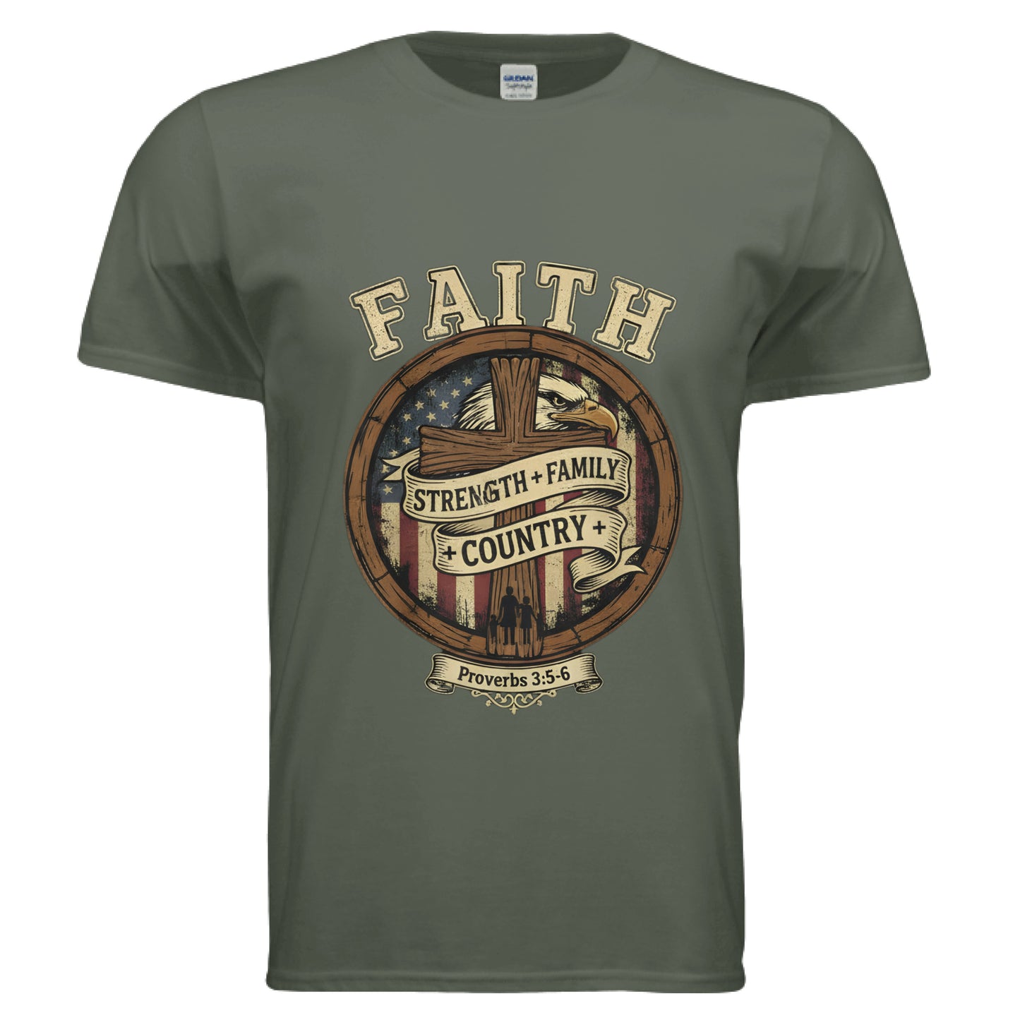 Faith Strength Family Country Proverbs 3:5-6 Faith T-Shirt MILITARY GREEN Salvation Clothing and Accessories Apparel