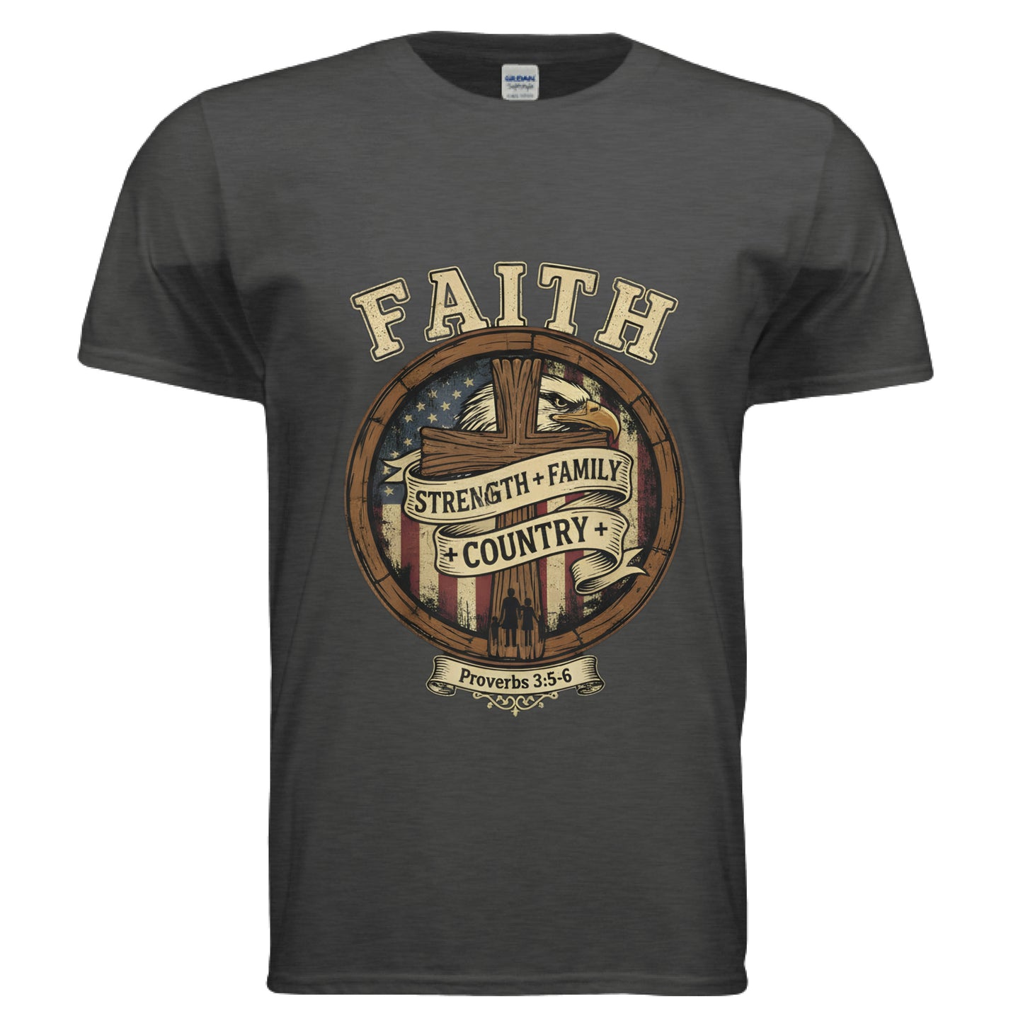 Faith Strength Family Country Proverbs 3:5-6 Faith T-Shirt Heather Dark Grey Salvation Clothing and Accessories Apparel