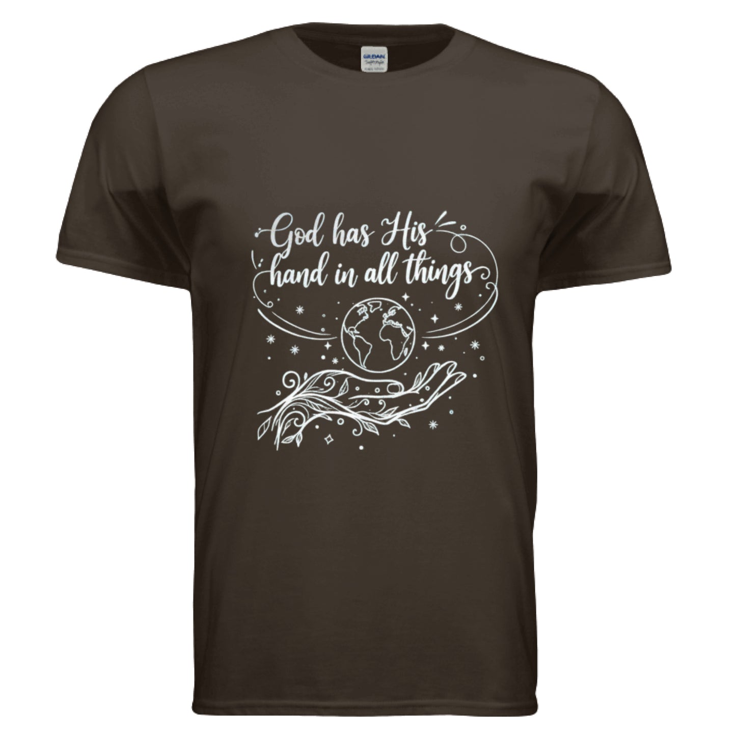 God has His Hand in all Things Faith T-Shirt DARK CHOCOLATE Salvation Clothing and Accessories Apparel