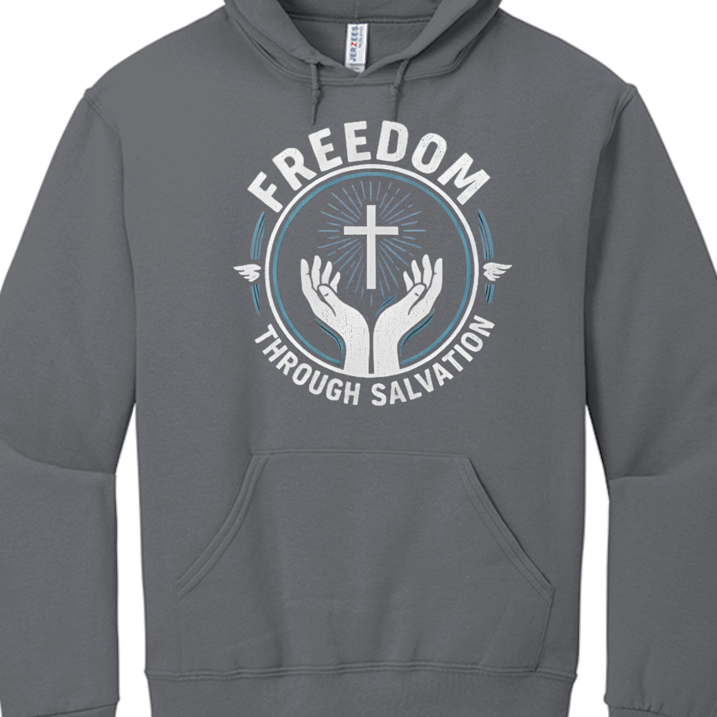 Freedom Through Salvation-Hoodie CHARCOAL GREY Salvation Clothing and Accessories Apparel