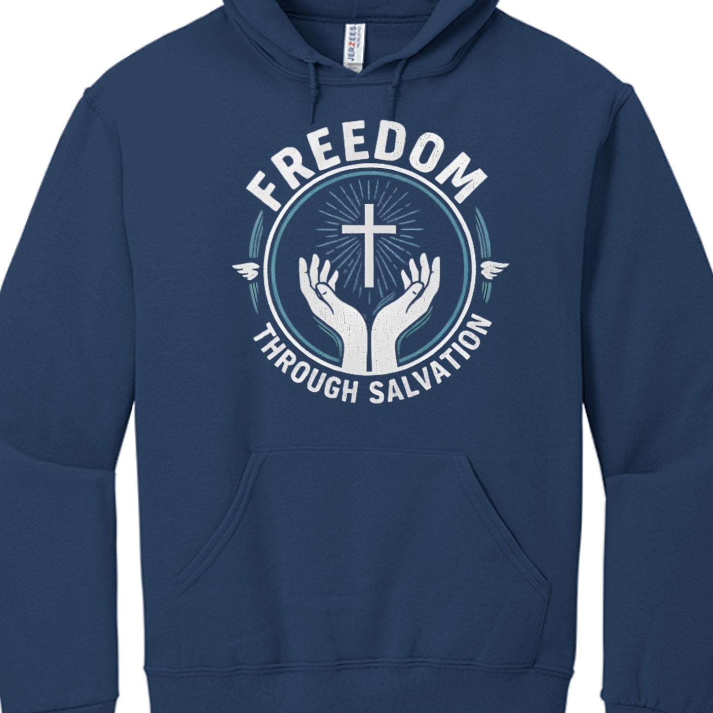 Freedom Through Salvation-Hoodie J NAVY Salvation Clothing and Accessories Apparel