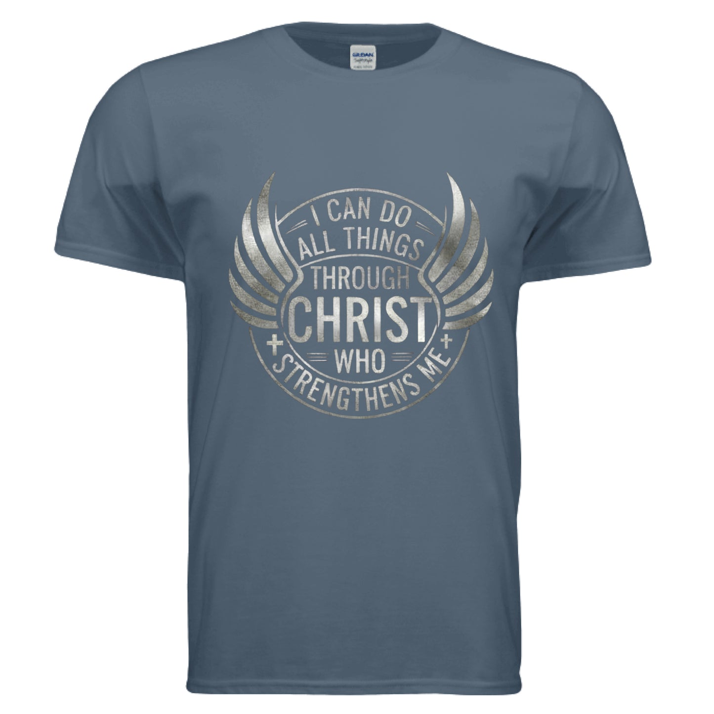 I Can Do All Things Trough Christ Faith T-Shirt INDIGO BLUE Salvation Clothing and Accessories Apparel