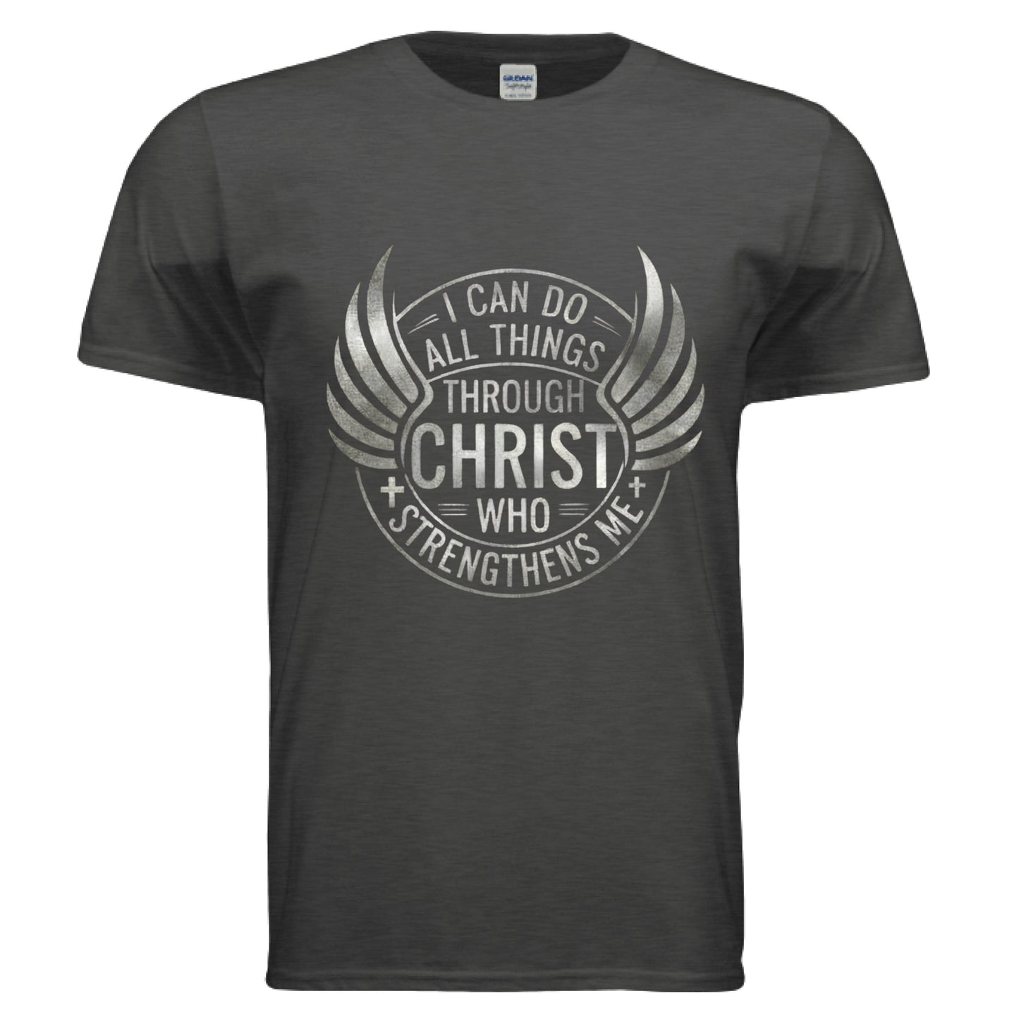 I Can Do All Things Trough Christ Faith T-Shirt Heather Dark Grey Salvation Clothing and Accessories Apparel