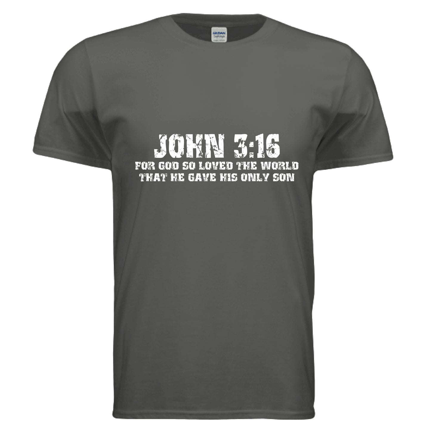 John 3:16 Faith T-Shirt CHARCOAL Salvation Clothing and Accessories Apparel