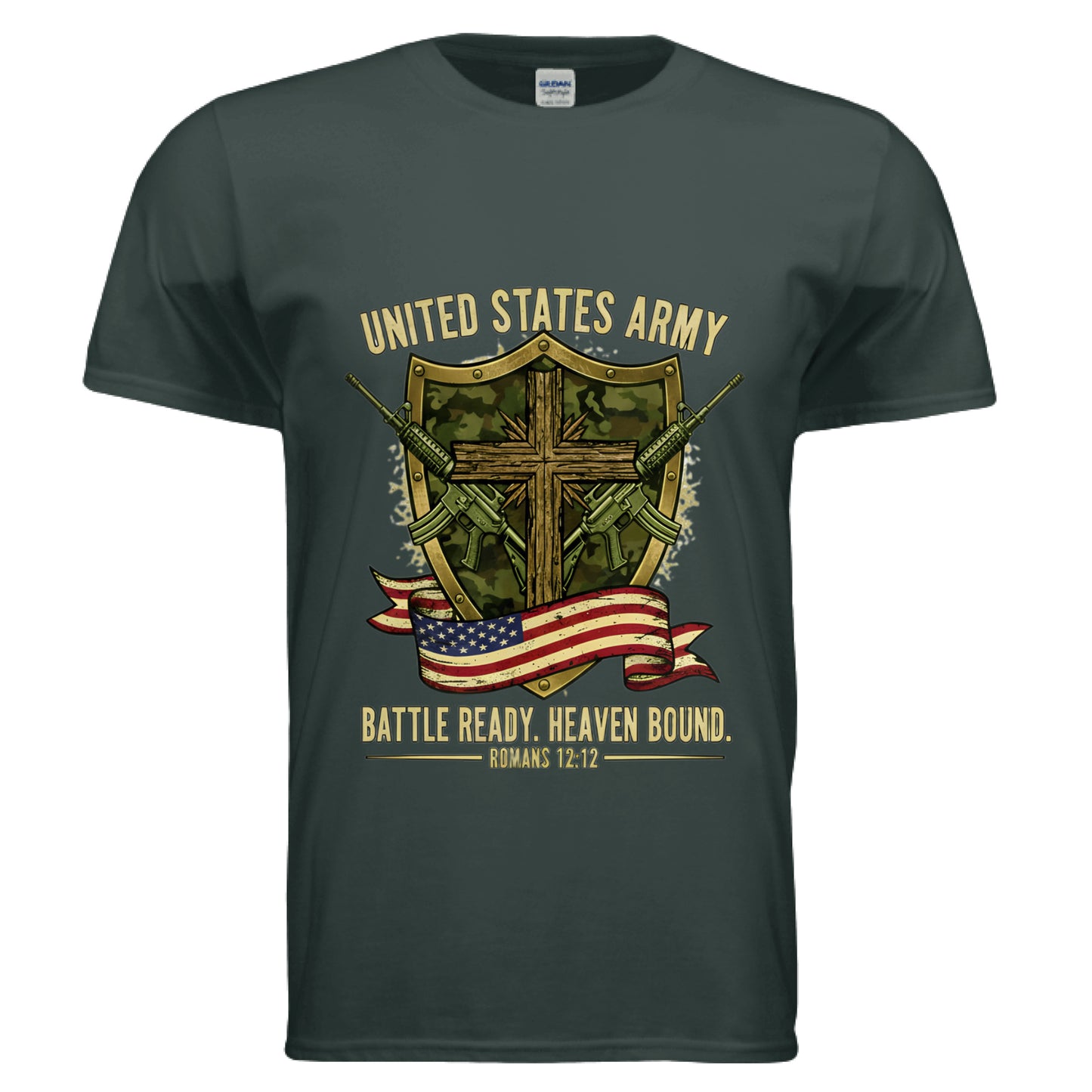 United States Army Battle Ready Romans 12:12 Faith T-Shirts FOREST GREEN Salvation Clothing and Accessories Apparel