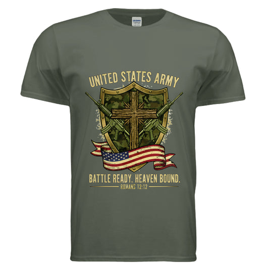 United States Army Battle Ready Romans 12:12 Christian T-Shirts MILITARY GREEN Salvation Clothing and Accessories Apparel