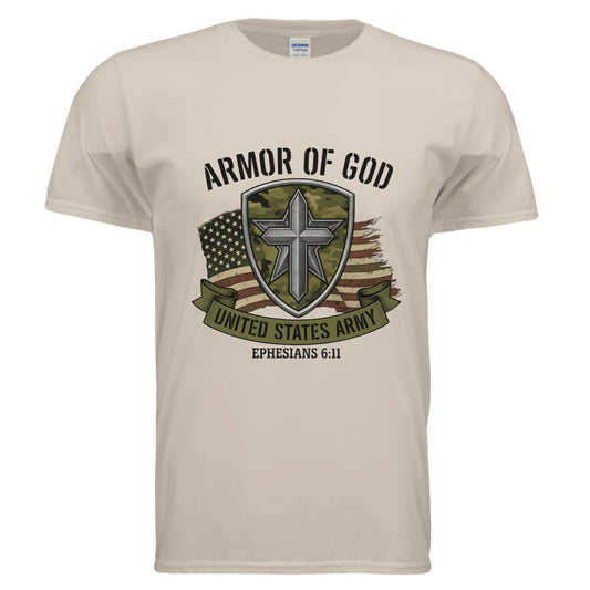 Amor of God United States Army Ephesians 6:11 Christian T-Shirt SAND Salvation Clothing and Accessories Apparel