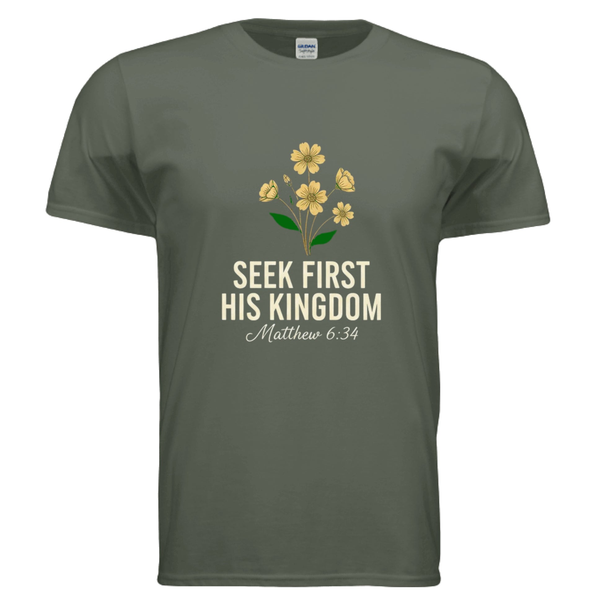 Seek First his Kingdom Matthew 6:34 Faith T-Shirt Salvation Clothing and Accessories Apparel