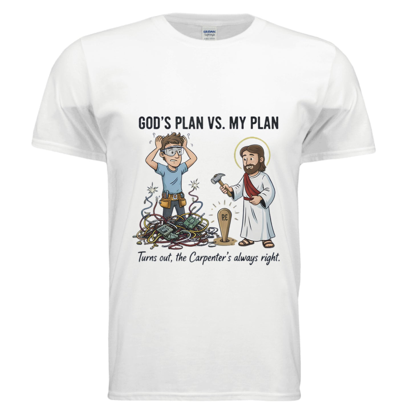 Gods plan vs My plan Faith T-Shirt (Funny) WHITE Salvation Clothing and Accessories
