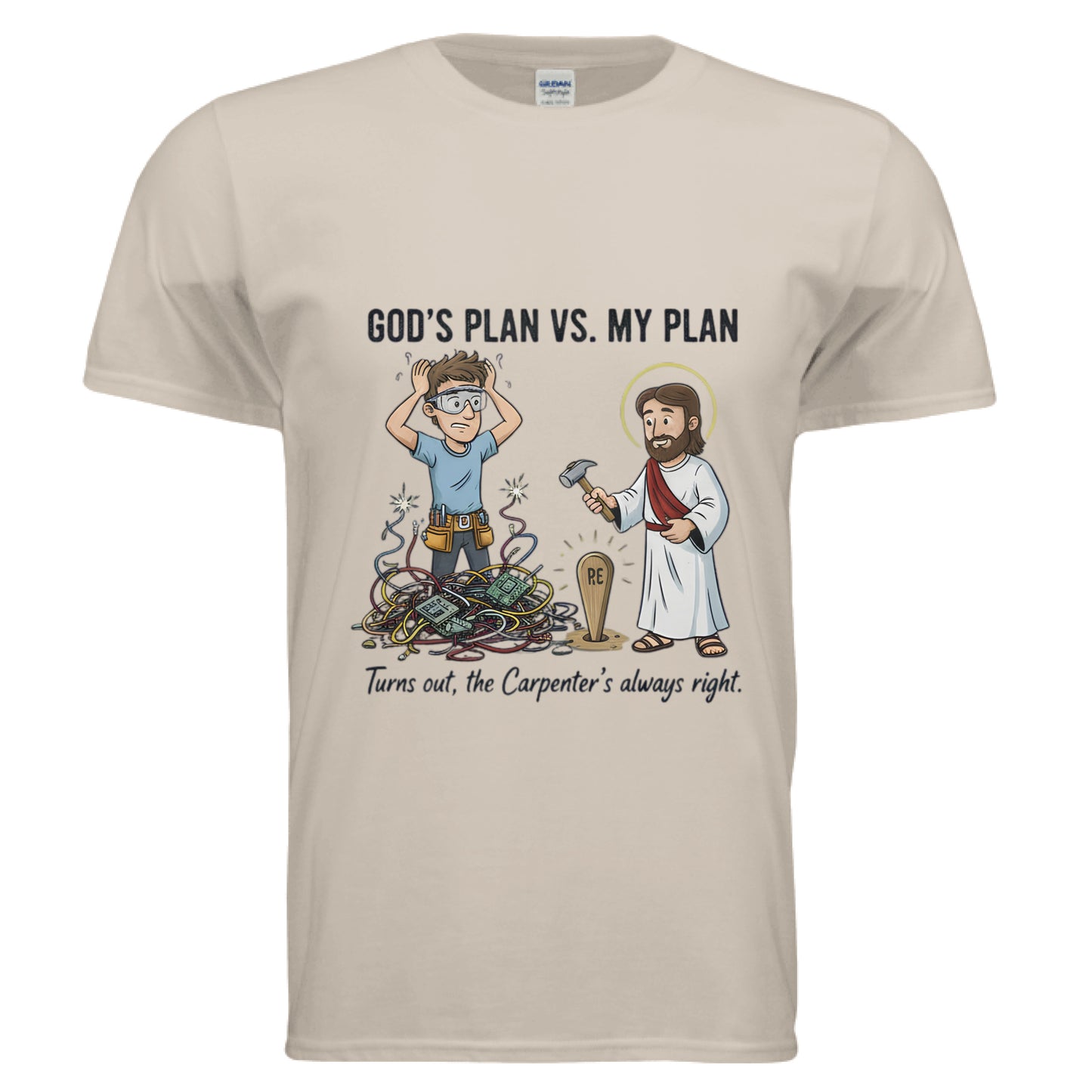 Gods plan vs My plan Faith T-Shirt (Funny) SAND Salvation Clothing and Accessories