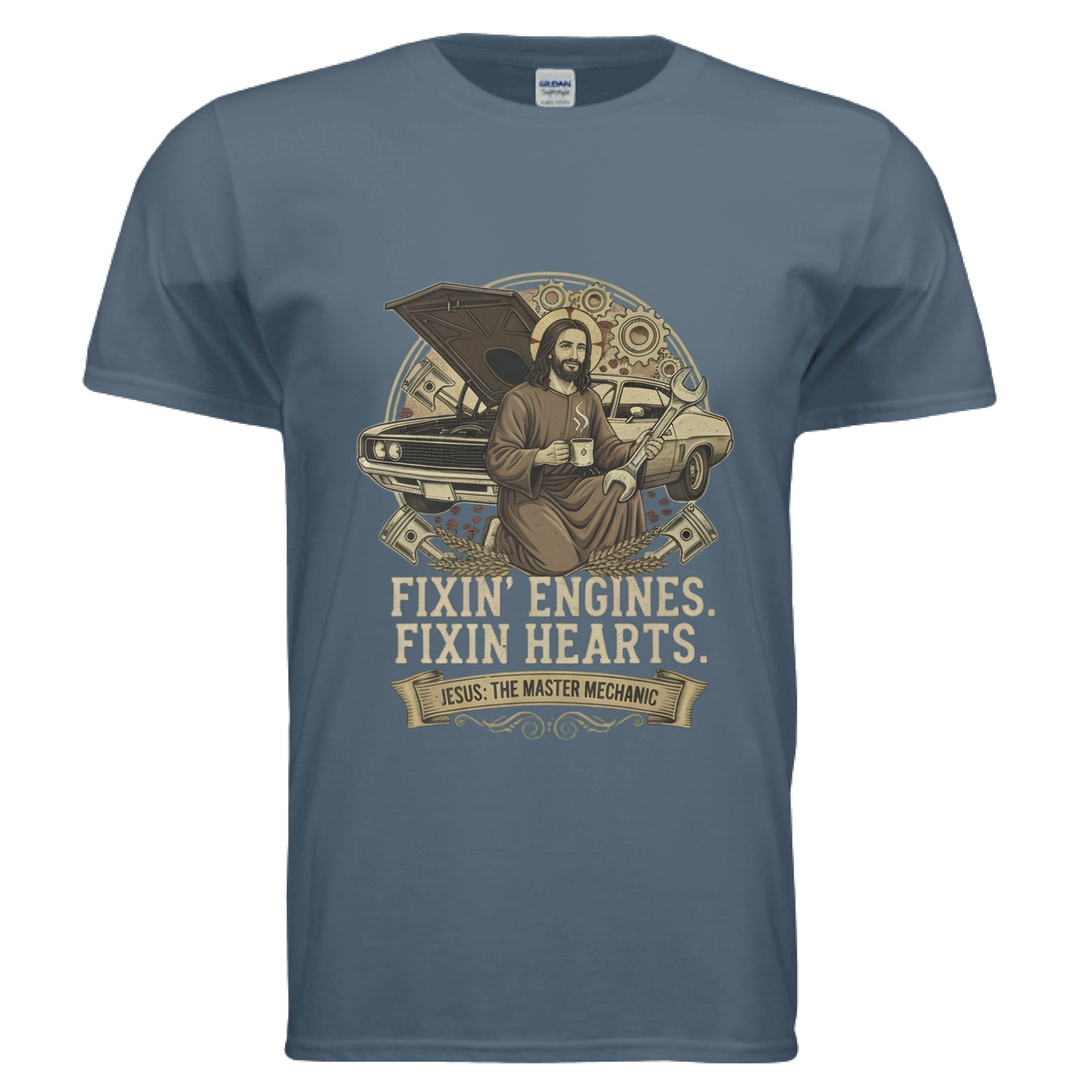 Fixin Engines Fixin Hearts Faith T-Shirt INDIGO BLUE Salvation Clothing and Accessories