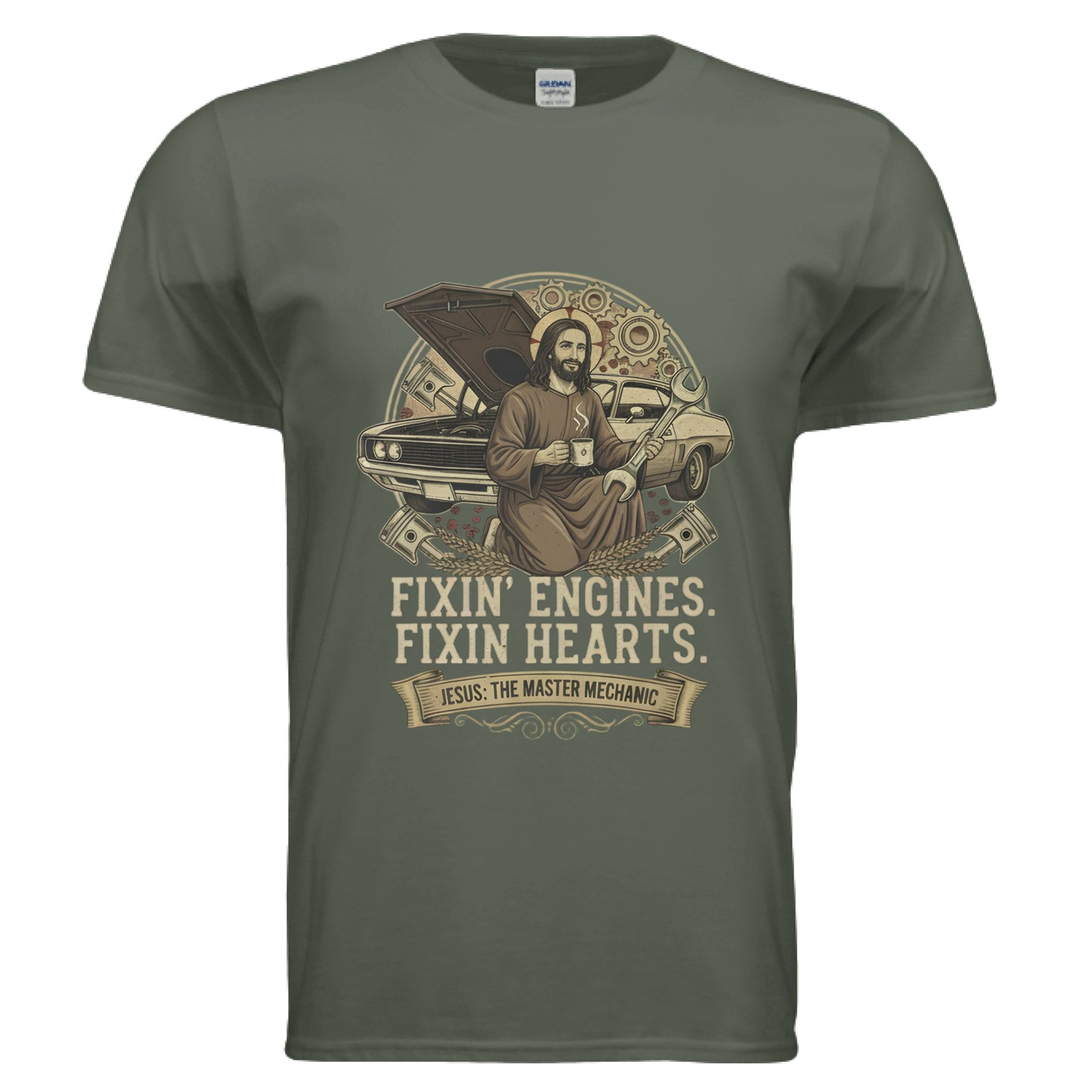 Fixin Engines Fixin Hearts Faith T-Shirt MILITARY GREEN Salvation Clothing and Accessories