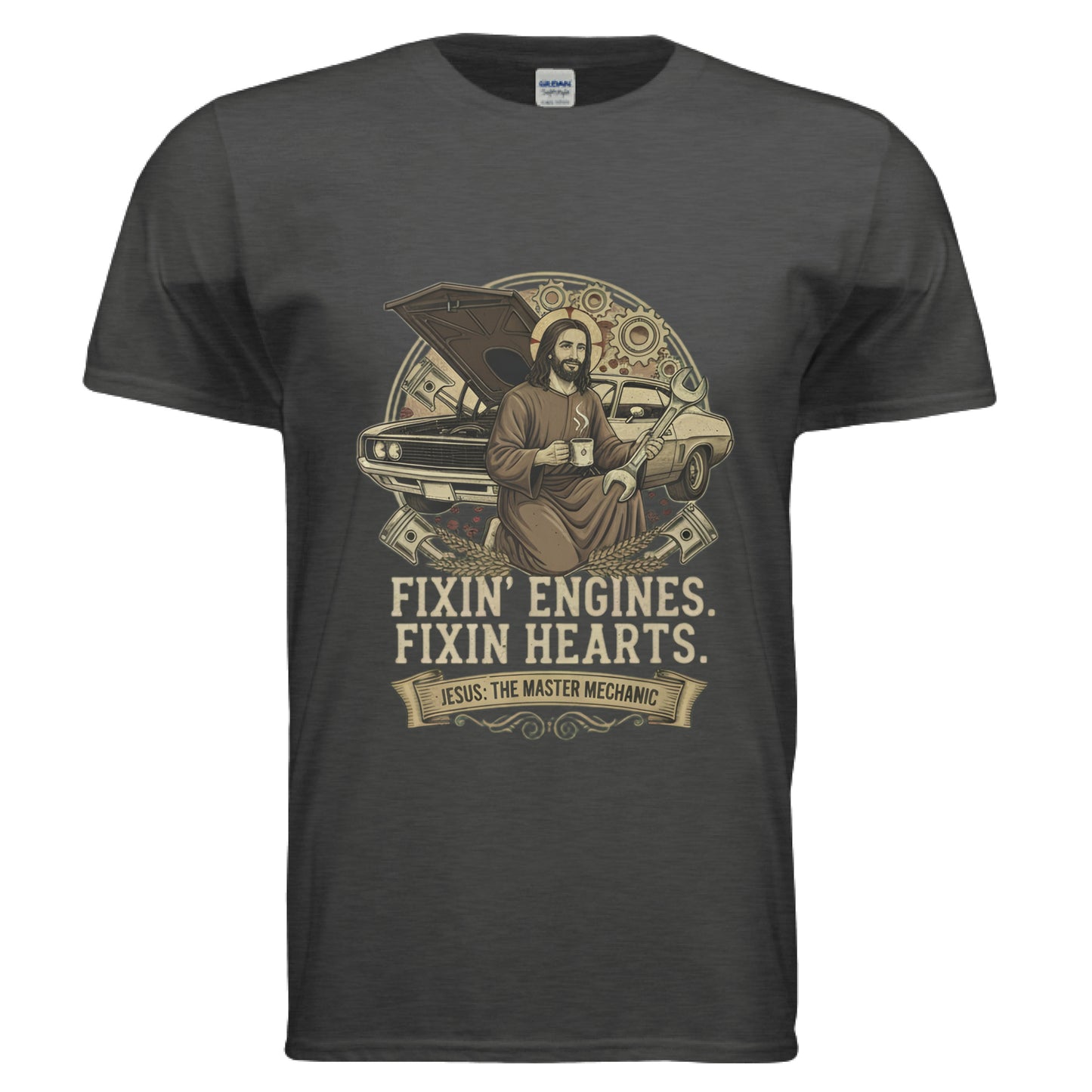Fixin Engines Fixin Hearts Faith T-Shirt Heather Dark Grey Salvation Clothing and Accessories