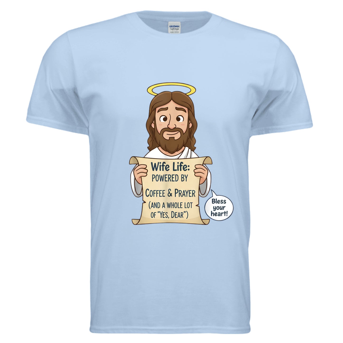 Wife life: Powered by Faith T-Shirt LIGHT BLUE Salvation Clothing and Accessories Apparel