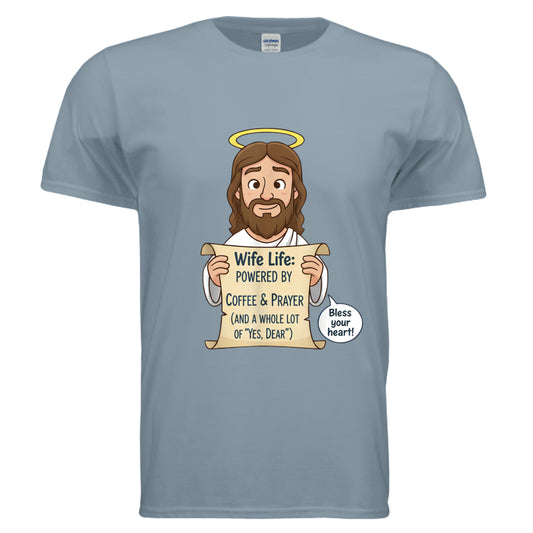 Wife life: Powered by Christian T-Shirt Stone Blue Salvation Clothing and Accessories Apparel