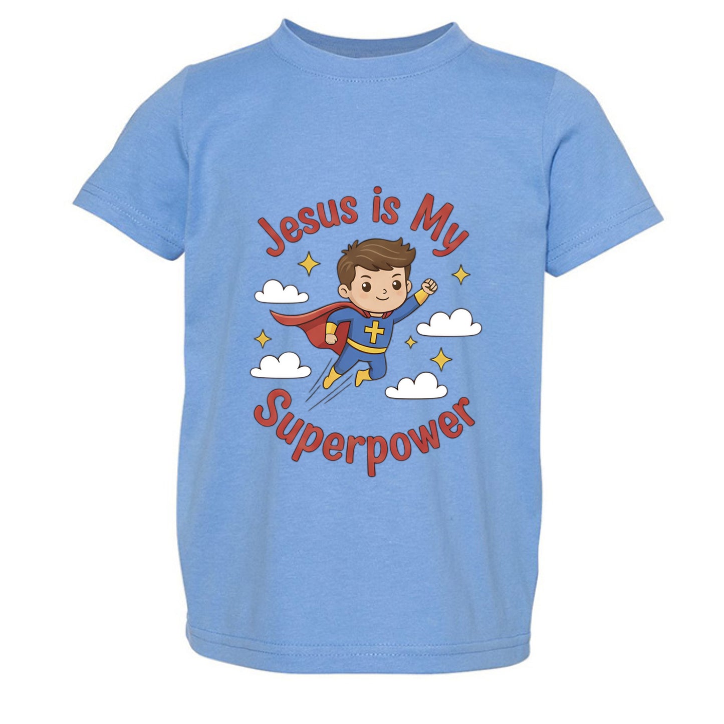 Jesus is my Superpower Toddler Faith T-Shirt Carolina Blue Salvation Clothing and Accessories Apparel