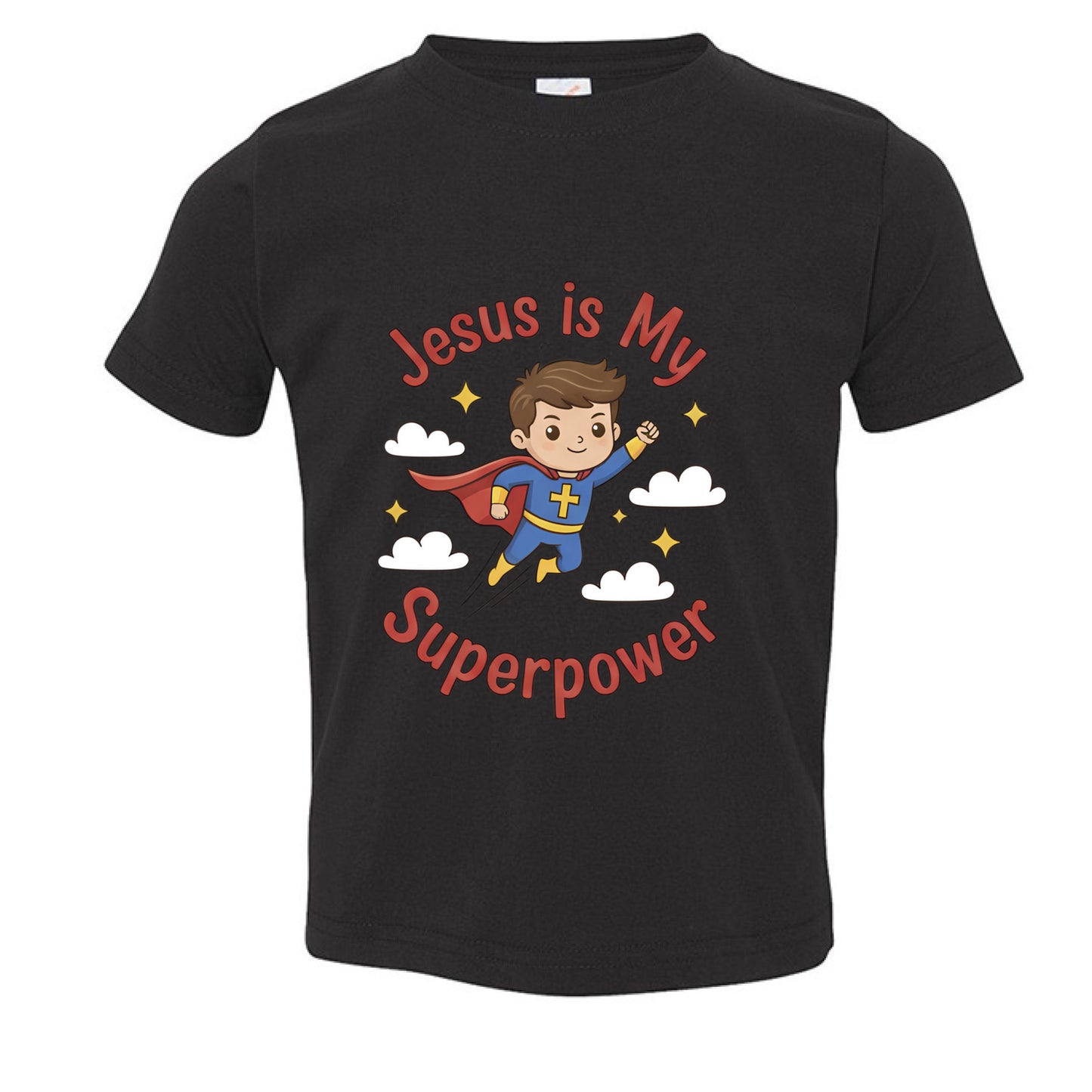 Jesus is my Superpower Toddler Faith T-Shirt BLACK Salvation Clothing and Accessories Apparel