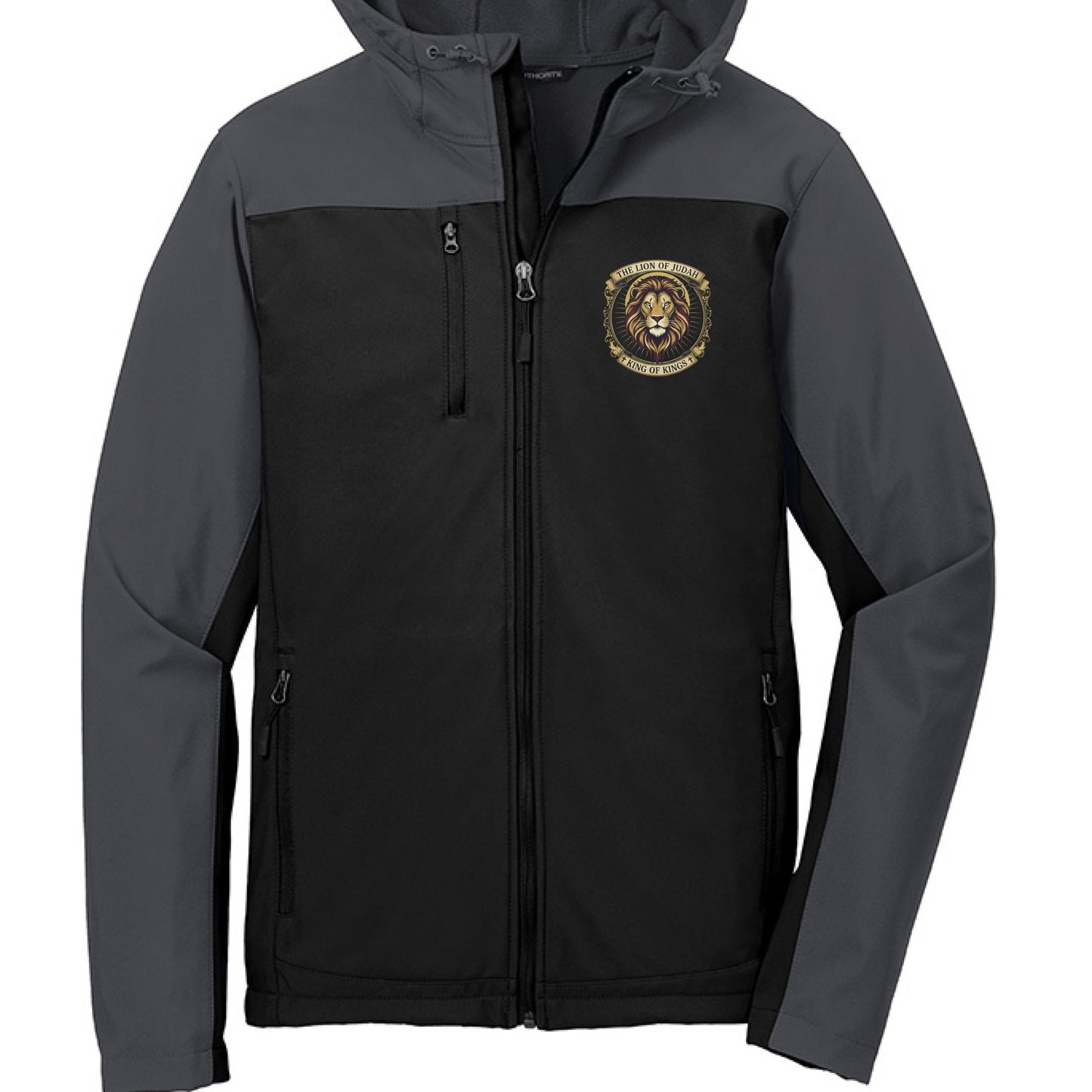 Lion of Judah Faith Hooded Soft Shell Jacket Black Batl Gry Salvation Clothing and Accessories Apparel