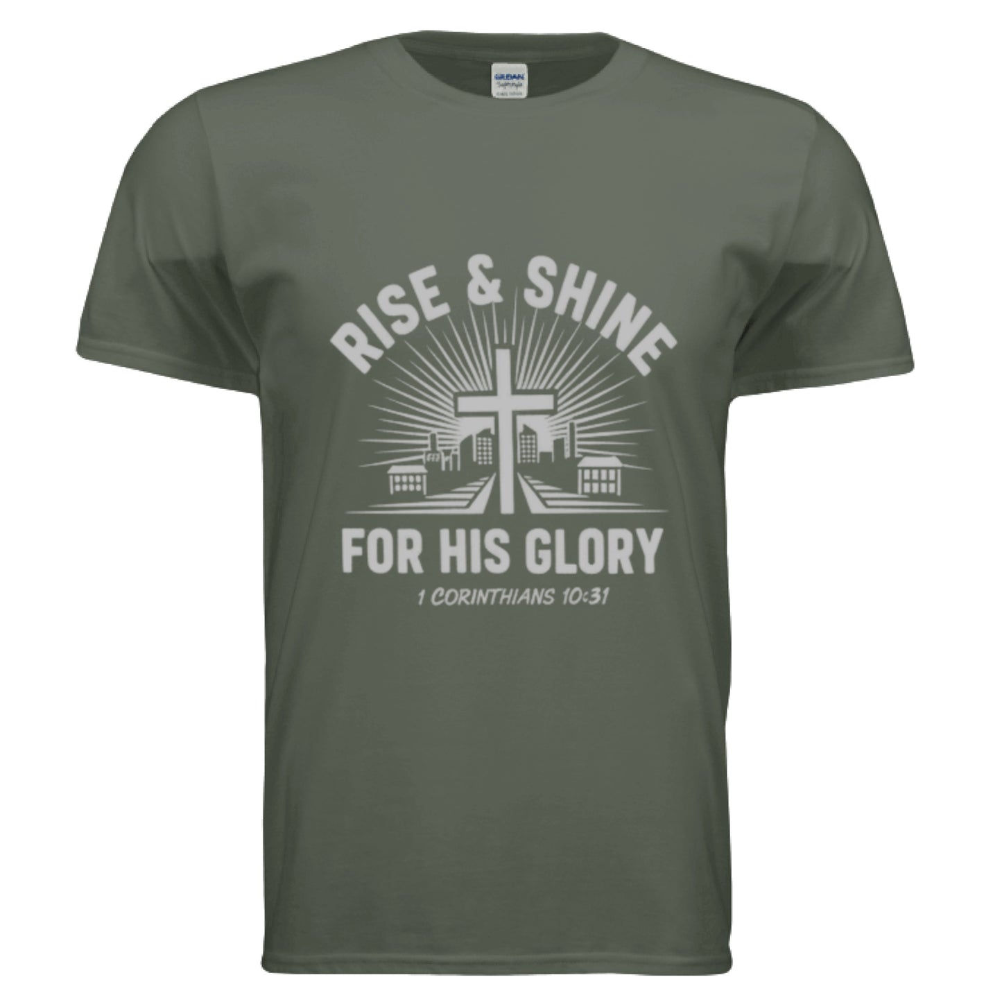 For His Glory -1 Corinthians 10:31 Faith T-Shirt MILITARY GREEN Salvation Clothing and Accessories