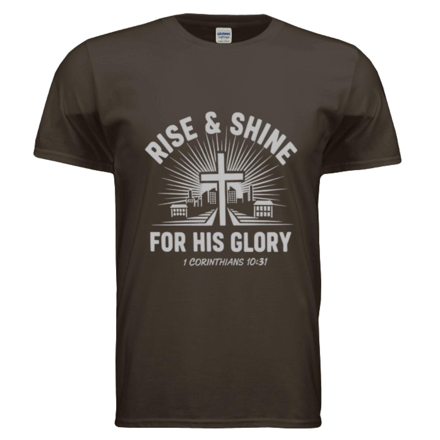 For His Glory -1 Corinthians 10:31 Faith T-Shirt DARK CHOCOLATE Salvation Clothing and Accessories