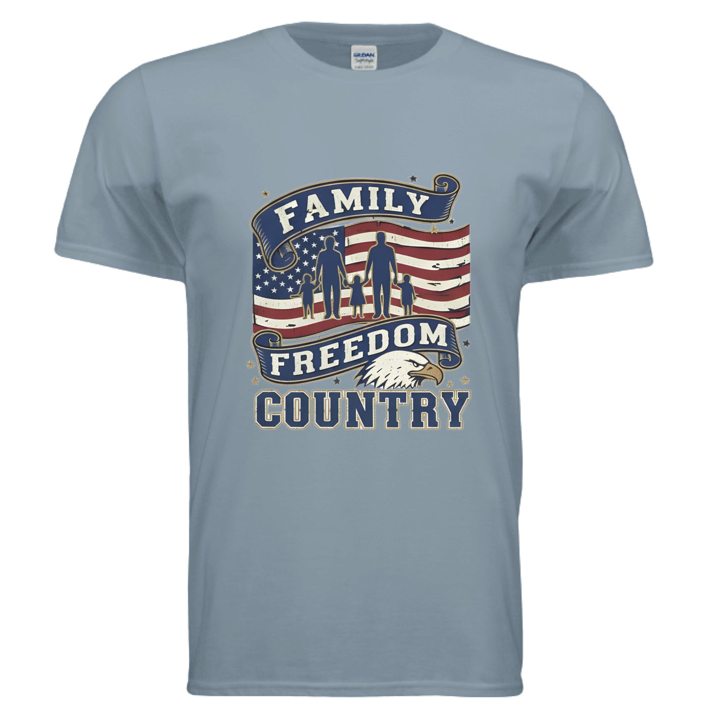 Family Freedom Country Patriot T-Shirt Stone Blue Salvation Clothing and Accessories Apparel