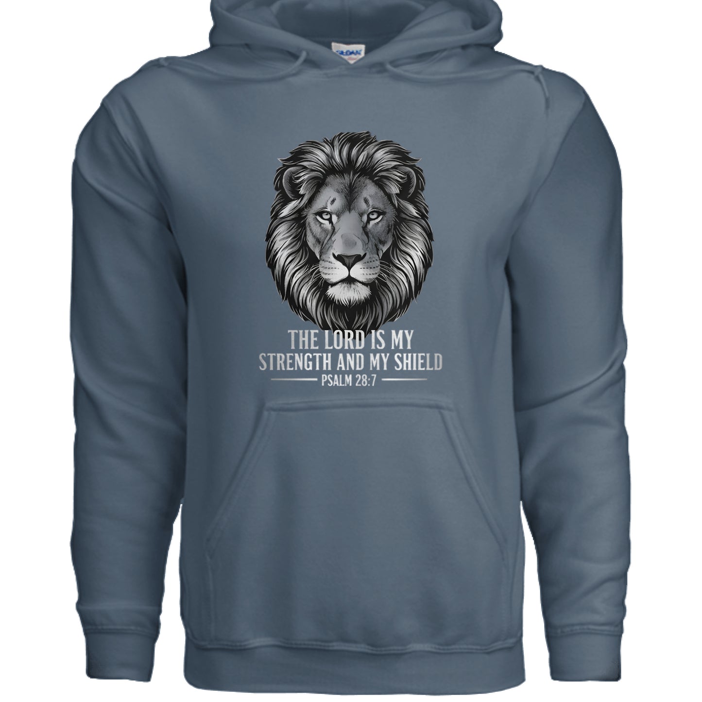 The Lord is my Strength and my Shield Psalm 28:7 Faith Hoodie INDIGO BLUE Salvation Clothing and Accessories Apparel