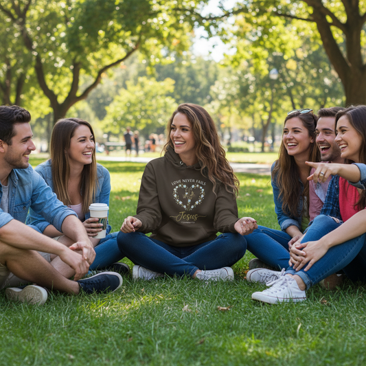 Love Never Fails Jesus 1 Corinthians 13:8 Christian Hoodie Salvation Clothing and Accessories Apparel