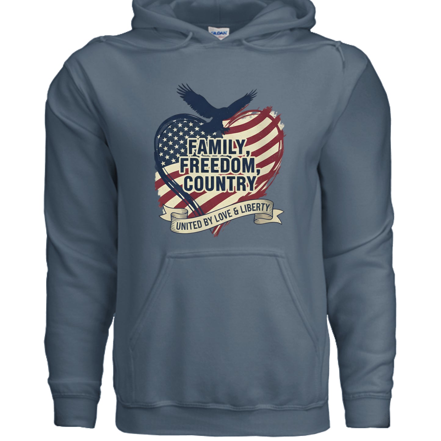 Family Freedom Country Patriot Hoodie INDIGO BLUE Salvation Clothing and Accessories Apparel