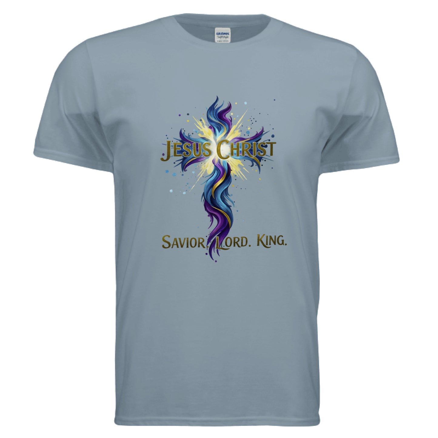 Jesus Christ Savior Lord King Faith T-Shirt Stone Blue Salvation Clothing and Accessories Apparel