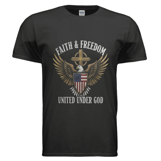 Faith & Freedom United under God Christian T-Shirt BLACK Salvation Clothing and Accessories Apparel