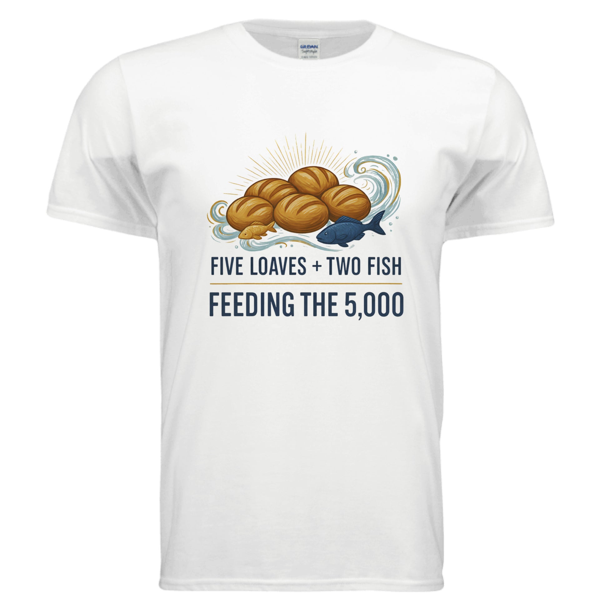 Five Loaves Two Fish Feeding the 5000 Faith T-Shirt WHITE Salvation Clothing and Accessories Apparel