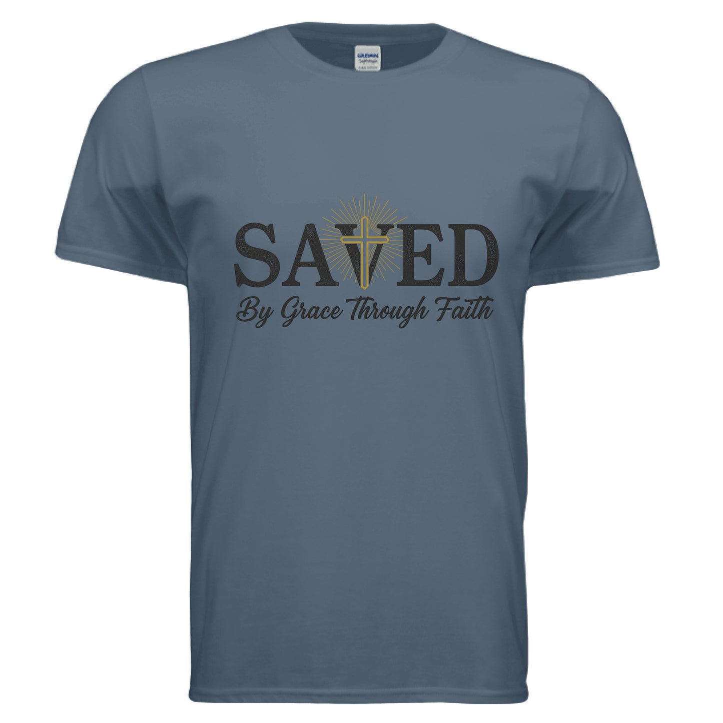 Saved By Grace Through Faith T-Shirt INDIGO BLUE Salvation Clothing and Accessories Apparel