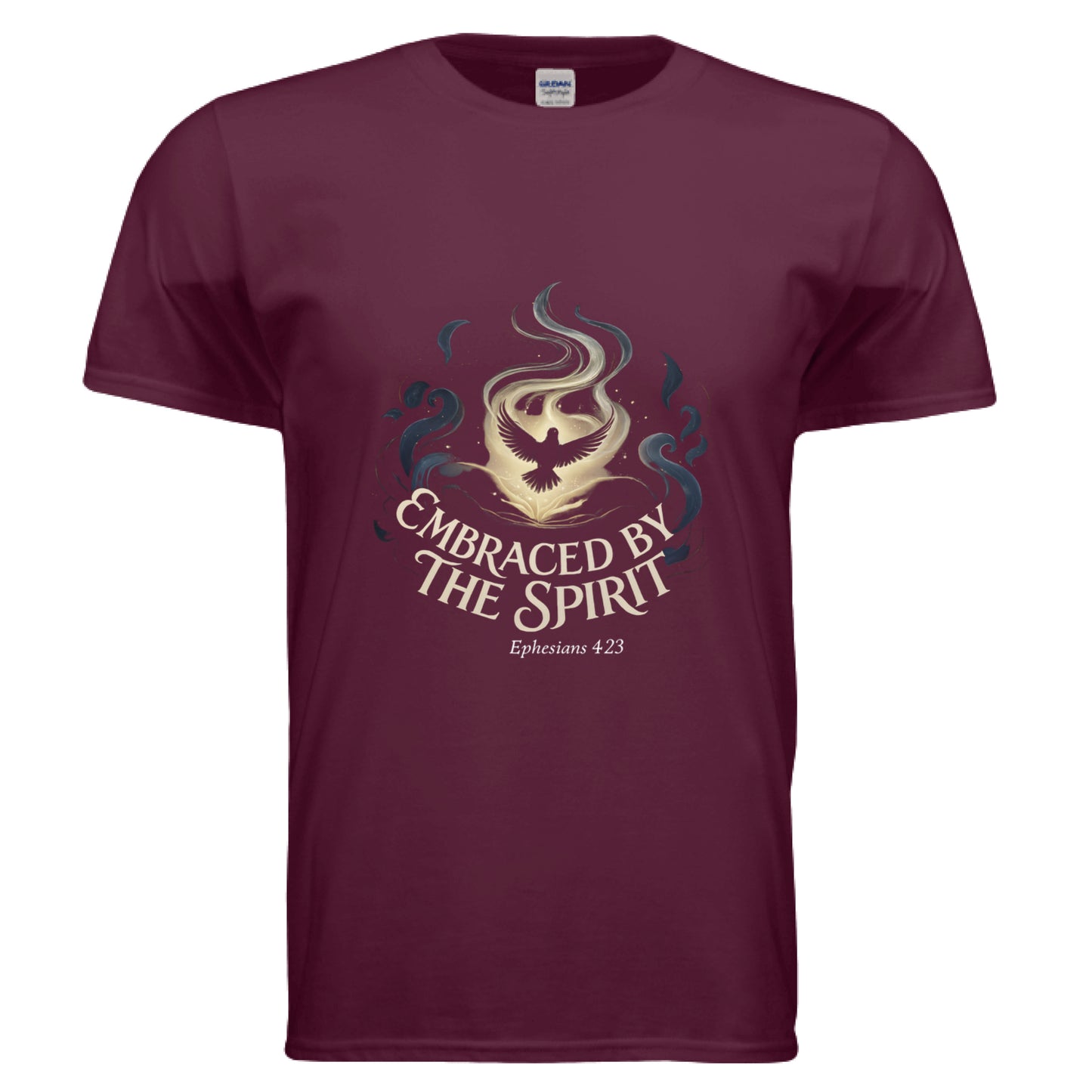 Embraced By the Spirit Ephesians 4:23 Faith T-Shirt MAROON Salvation Clothing and Accessories Apparel