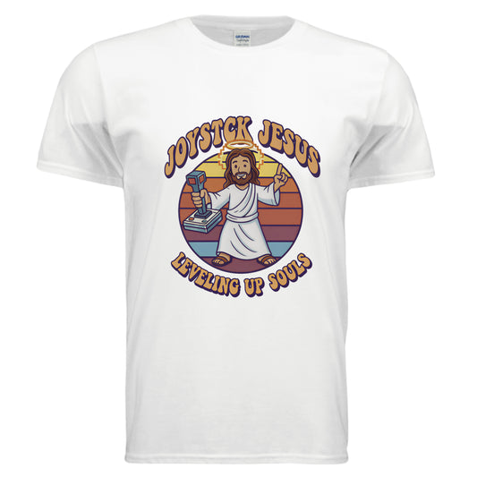 Joystick Jesus Leveling Up Souls Christian T-Shirt WHITE Salvation Clothing and Accessories Apparel