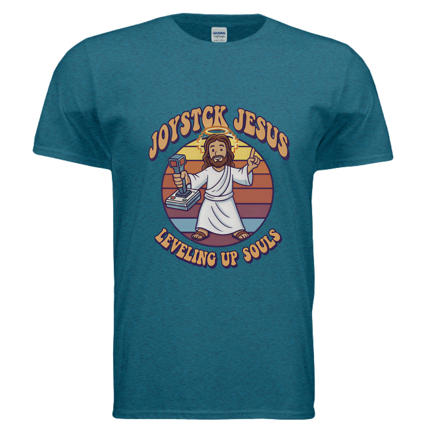 Joystick Jesus Leveling Up Souls Faith T-Shirt ANTIQUE SAPPHIRE Salvation Clothing and Accessories Apparel