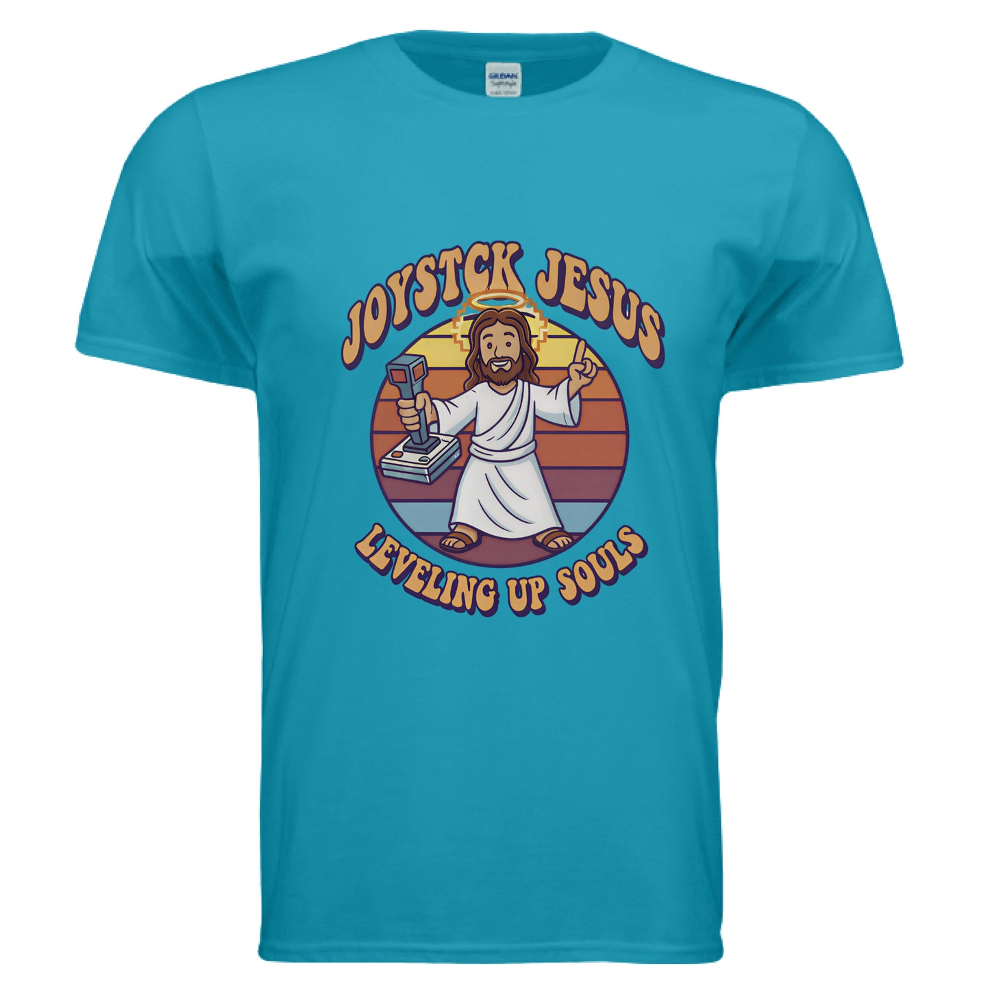 Joystick Jesus Leveling Up Souls Faith T-Shirt TROPICAL BLUE Salvation Clothing and Accessories Apparel