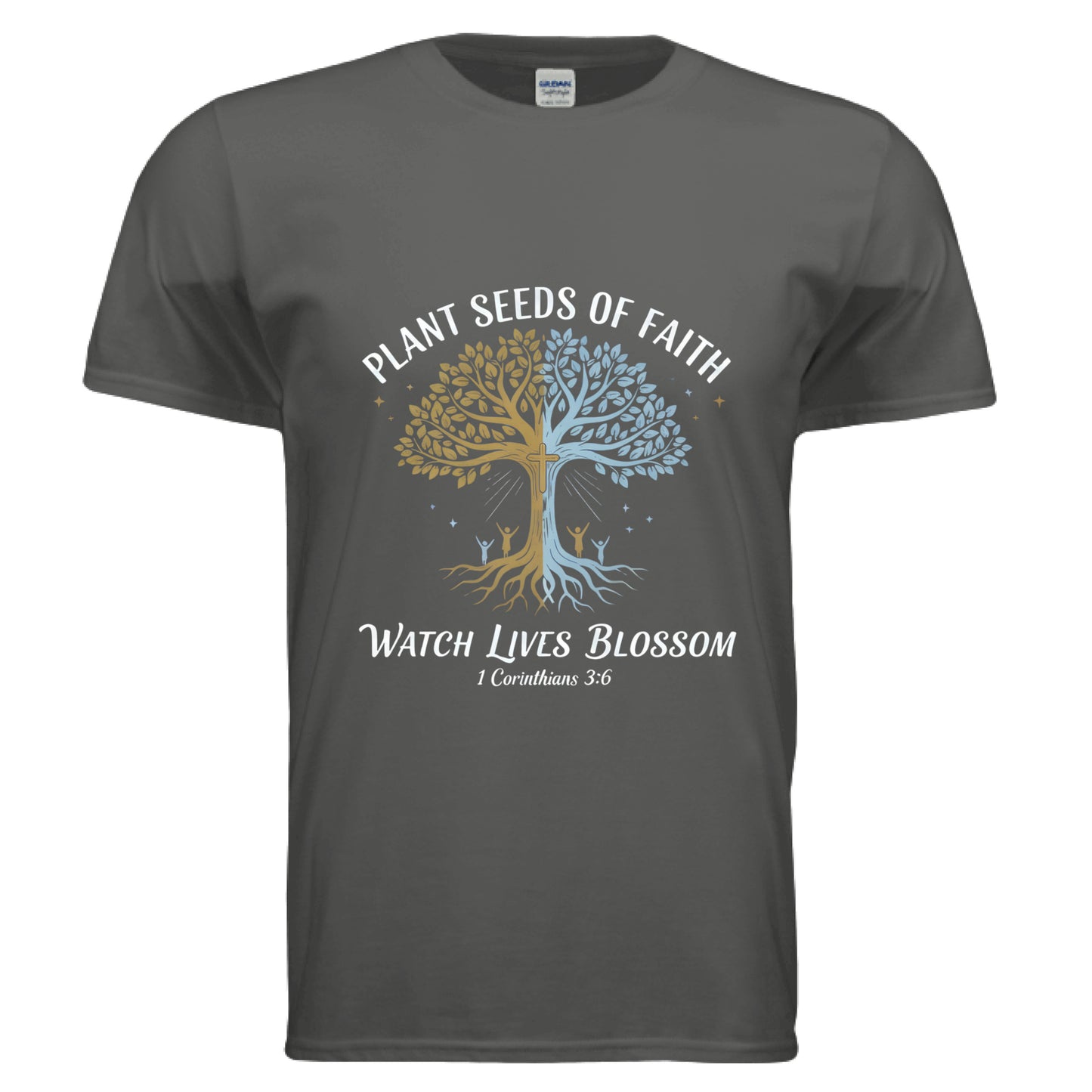 Plant Seeds Of Faith Watch Lives Blossom 1 Corinthians 3:6 Faith T-Shirt CHARCOAL Salvation Clothing and Accessories Apparel