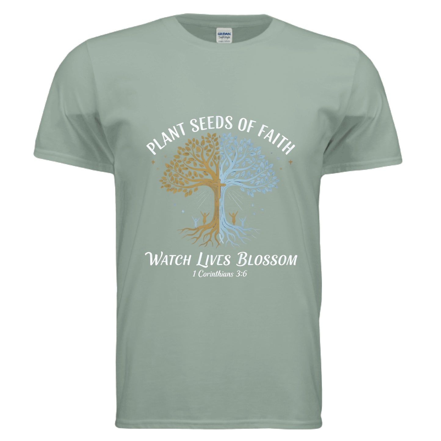 Plant Seeds Of Faith Watch Lives Blossom 1 Corinthians 3:6 Faith T-Shirt Sage Salvation Clothing and Accessories Apparel